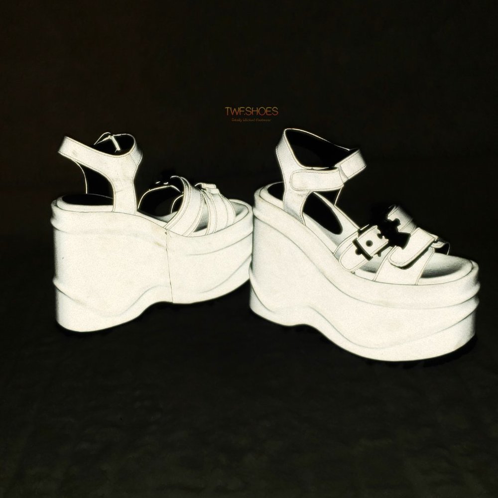 Reflective 6" Platform Goth Wedge Sandals Wave Gray - Picture 13 of 17